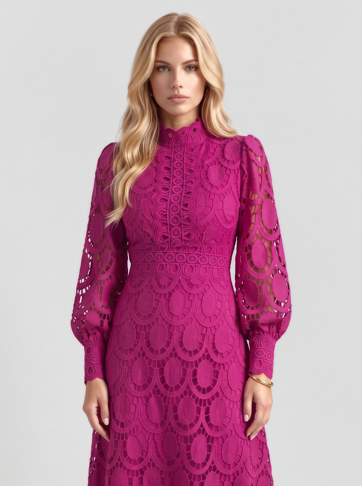 Lucille Lace Midi Dress - Fuchsia