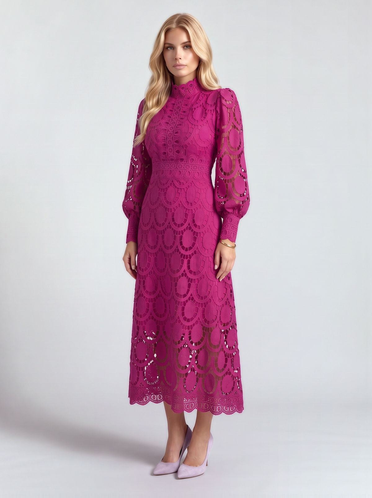 Lucille Lace Midi Dress - Fuchsia