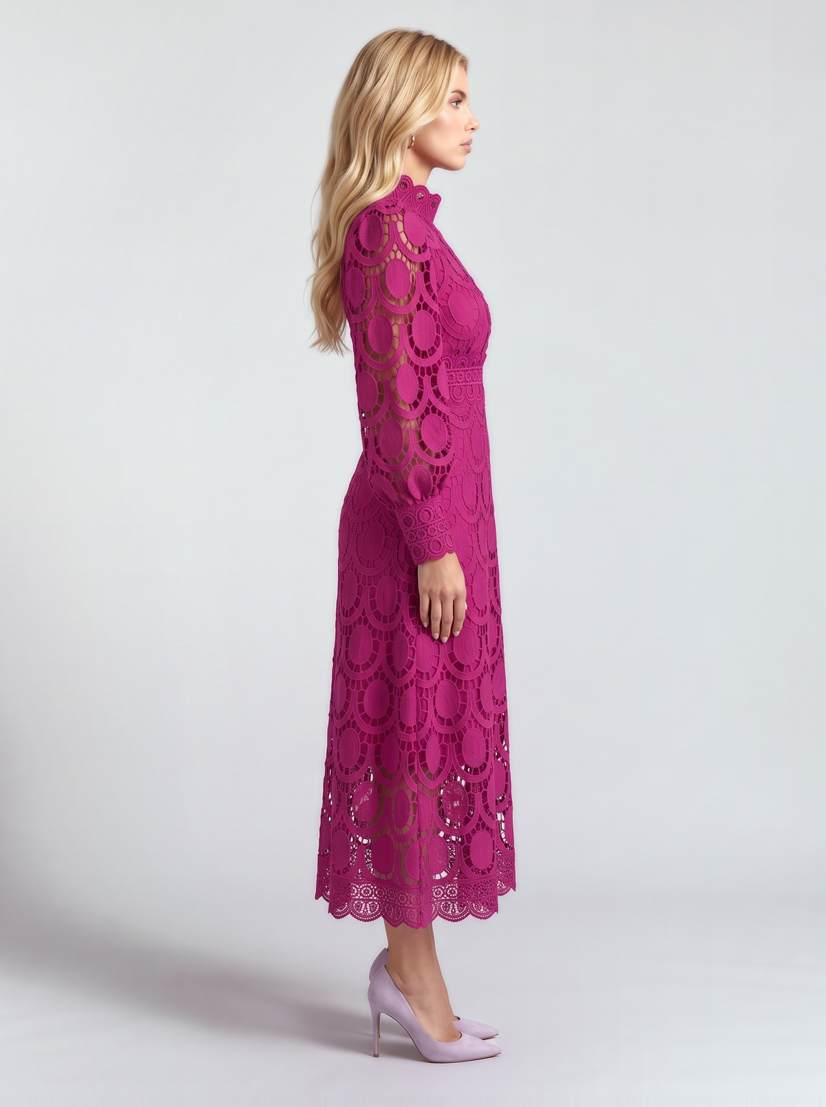 Lucille Lace Midi Dress - Fuchsia