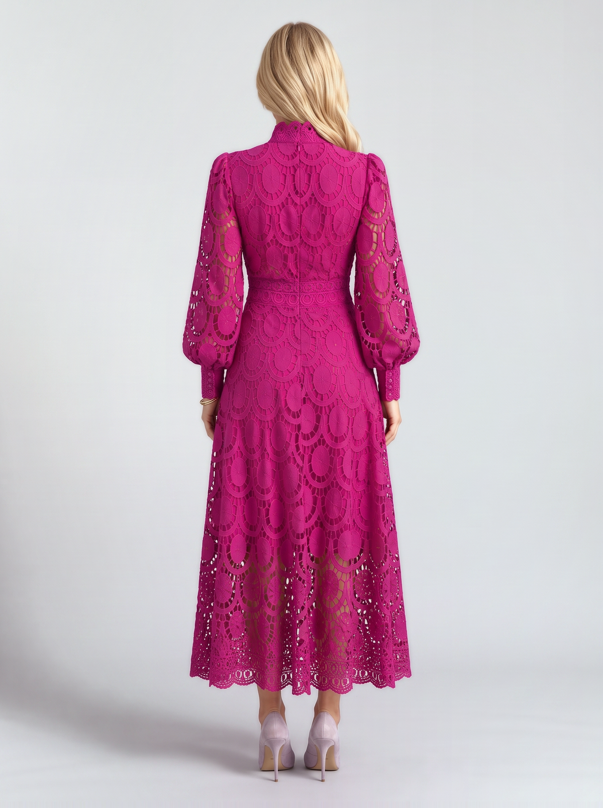 Lucille Lace Midi Dress - Fuchsia