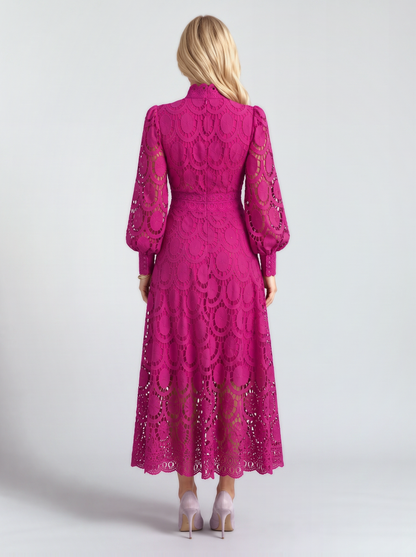 Lucille Lace Midi Dress - Fuchsia