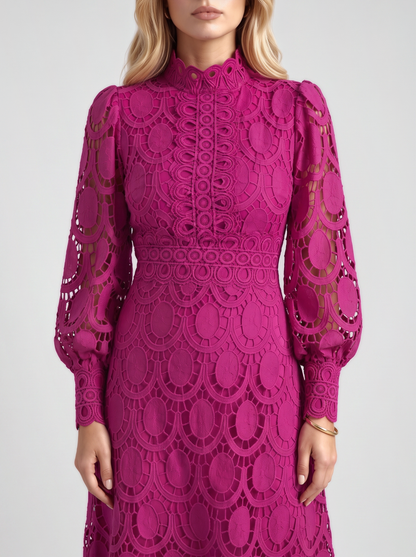 Lucille Lace Midi Dress - Fuchsia