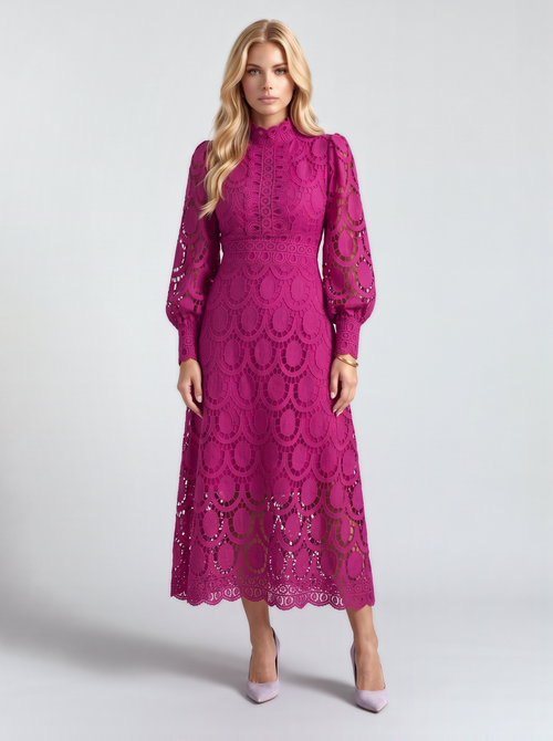 Lucille Lace Midi Dress - Fuchsia