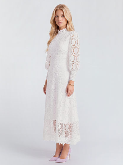 Lucille Lace Midi Dress - White