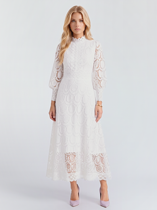 Lucille Lace Midi Dress - White