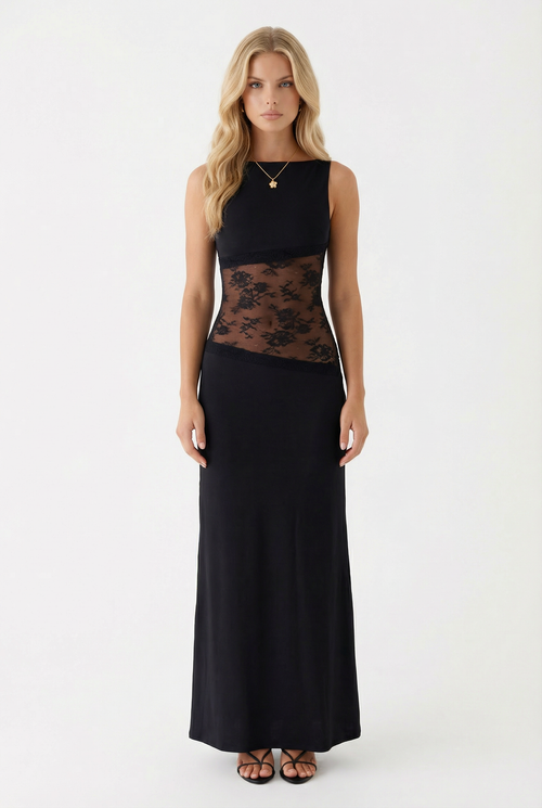 Lucy Lace Maxi Dress - Black