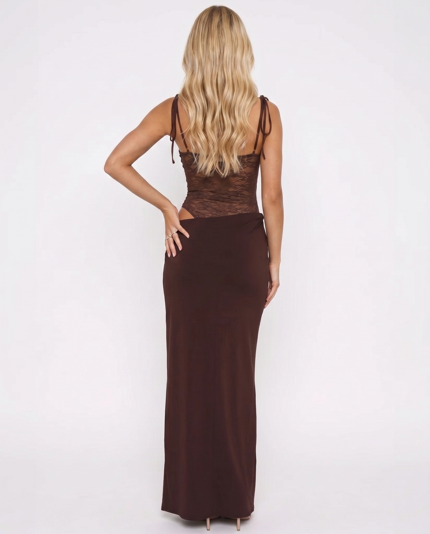 Maren Lace Panel Bodycon Maxi Dress - Burgundy