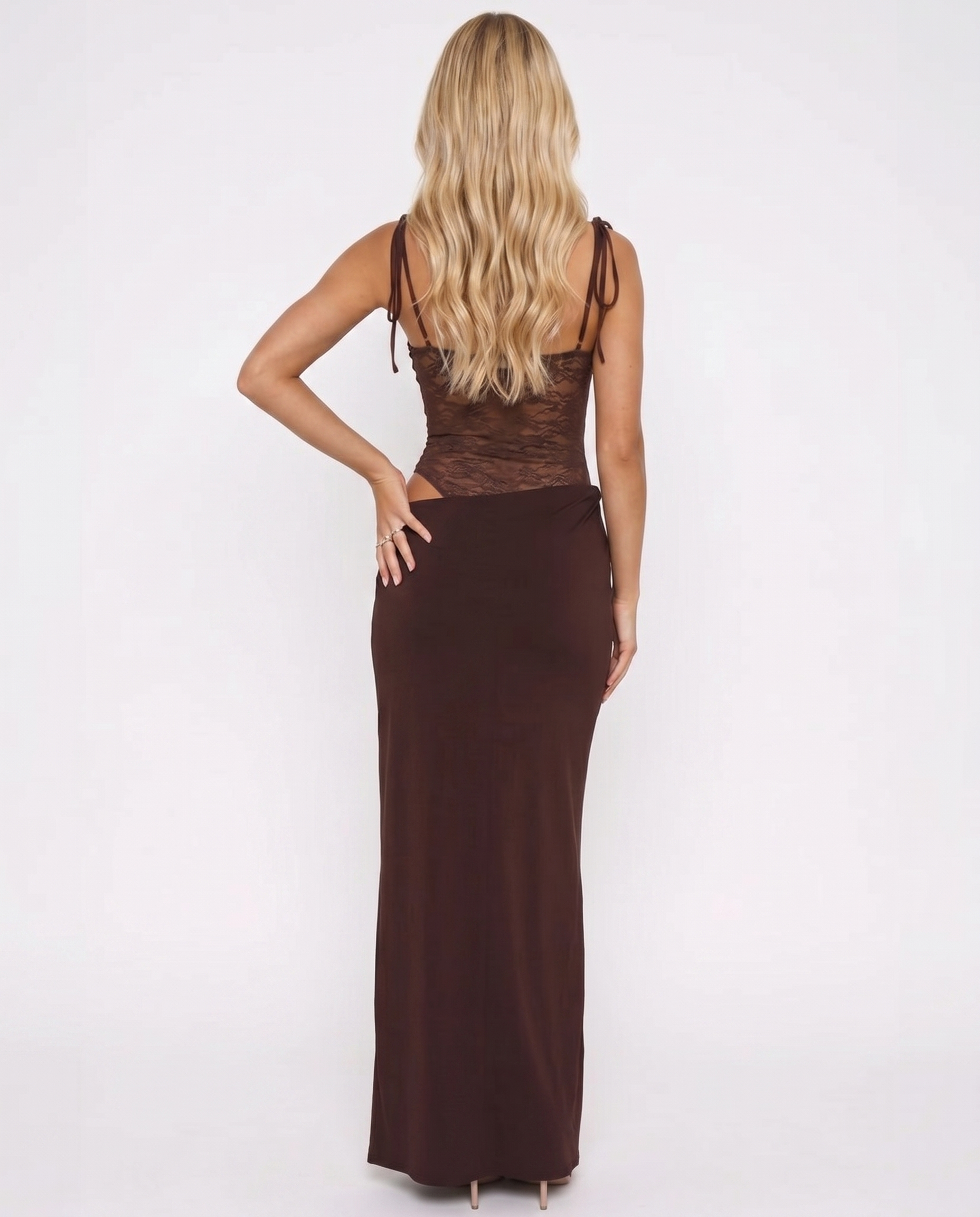 Maren Lace Panel Bodycon Maxi Dress - Burgundy