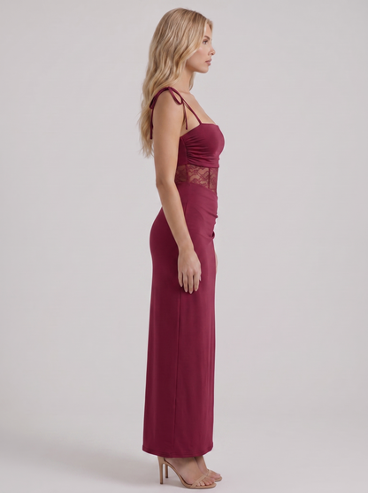 Maren Lace Panel Bodycon Maxi Dress - Burgundy
