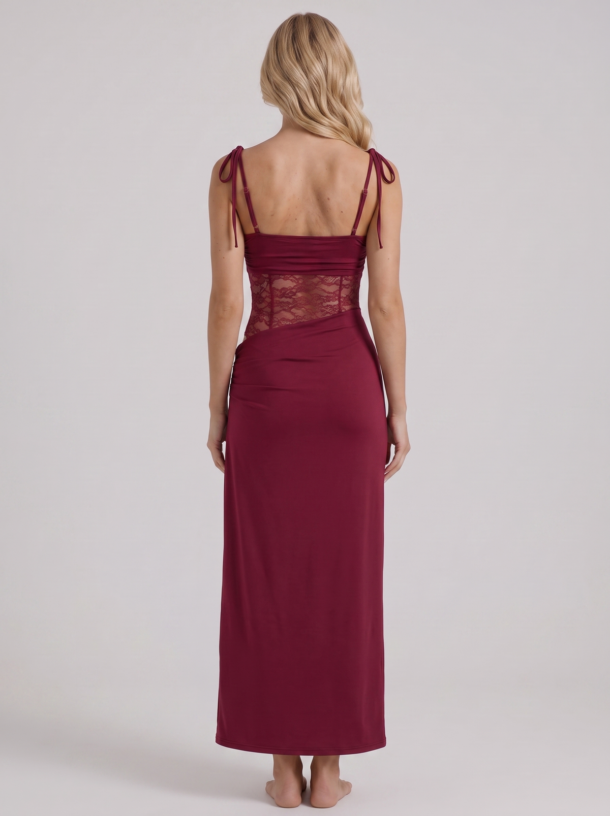 Maren Lace Panel Bodycon Maxi Dress - Burgundy