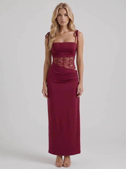 Maren Lace Panel Bodycon Maxi Dress - Burgundy