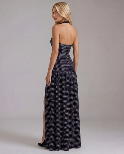 Margot Polka Dot Halter Mini Dress - Black