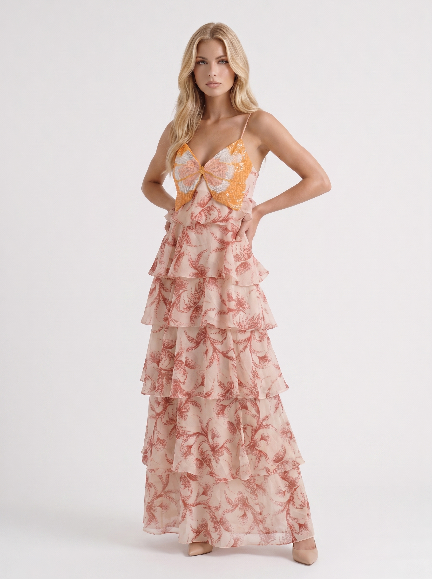 Marielle Butterfly Maxi Dress - Brown