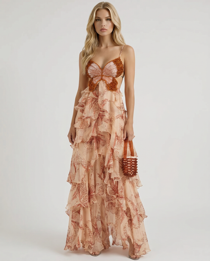 Marielle Butterfly Maxi Dress - Brown