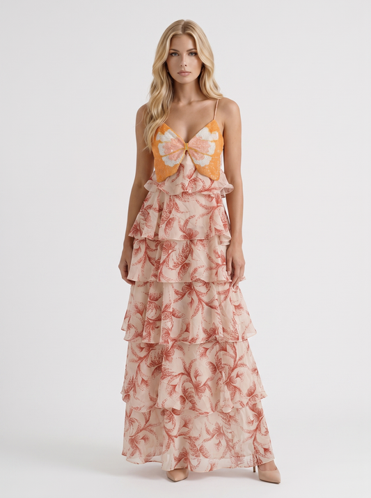 Marielle Butterfly Maxi Dress - Brown