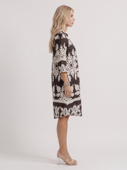 Women black floral midi dress with v neckline and floral print