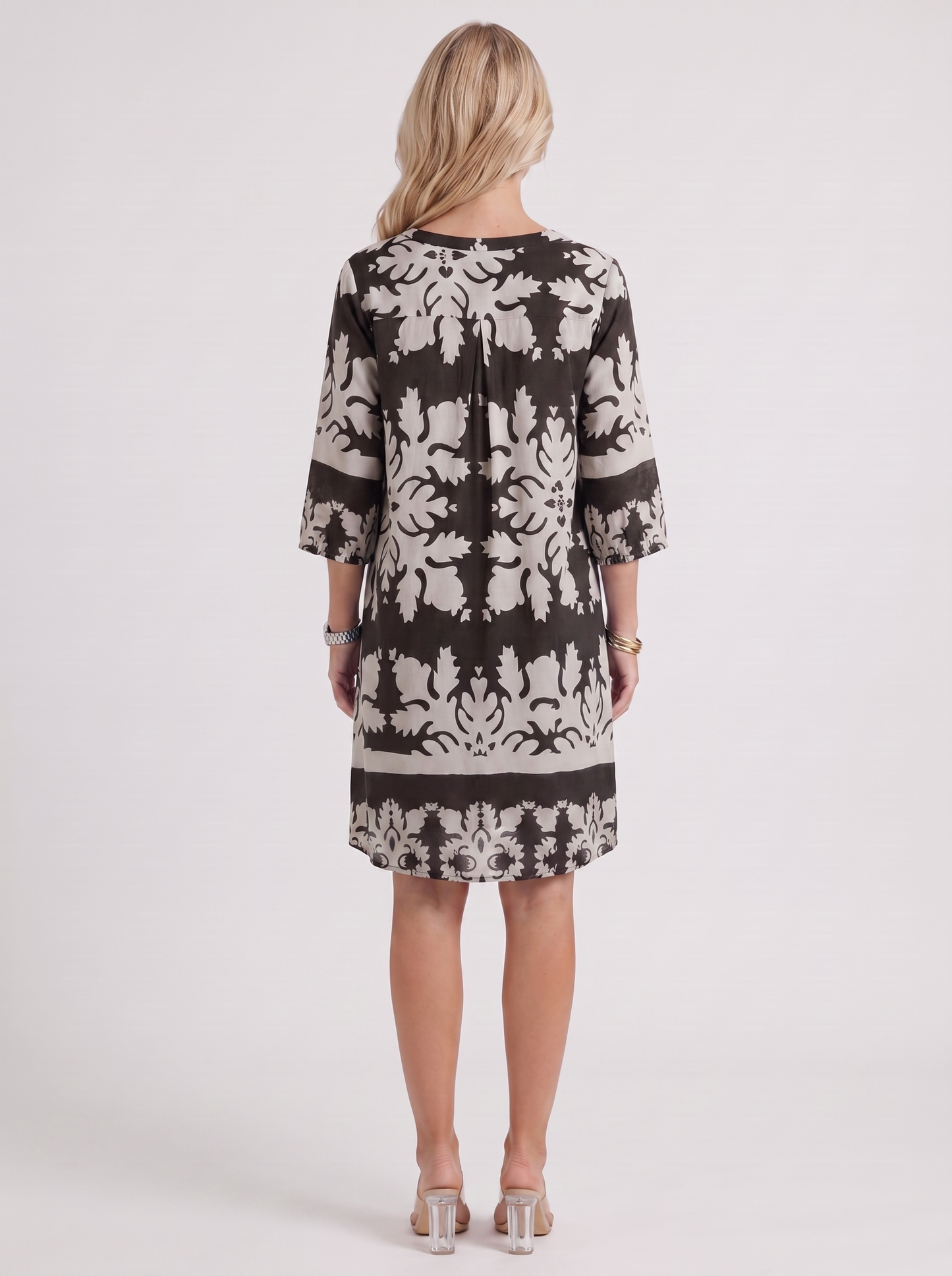 Women black floral midi dress with v neckline and floral print
