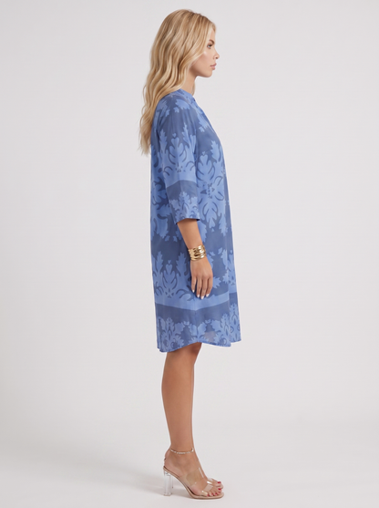 Women blue floral midi dress with v neckline and floral print