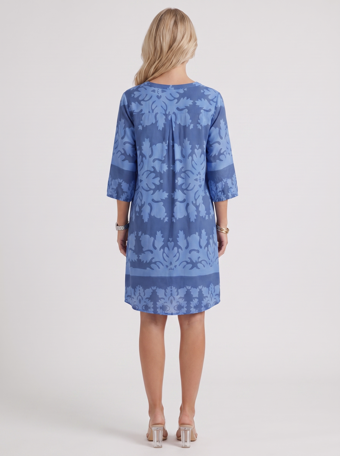 Women blue floral midi dress with v neckline and floral print