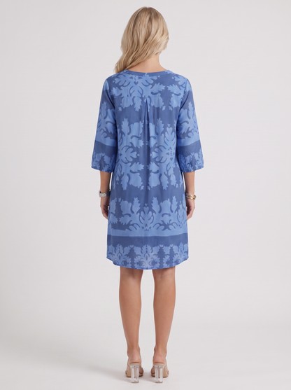 Women blue floral midi dress with v neckline and floral print