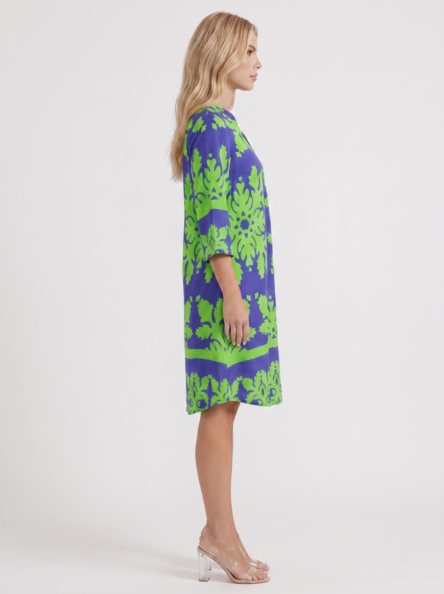 Women green floral midi dress with v neckline and floral print