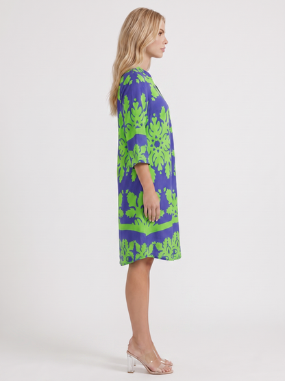 Women green floral midi dress with v neckline and floral print