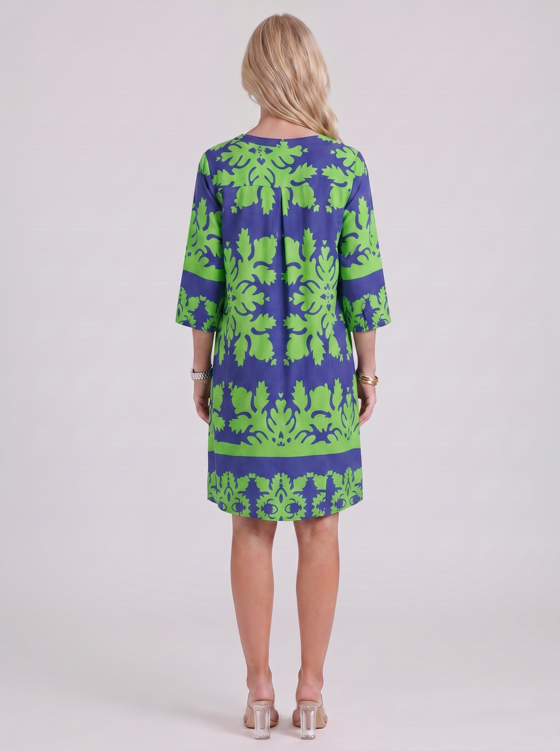 Women green floral midi dress with v neckline and floral print