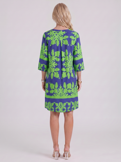 Women green floral midi dress with v neckline and floral print