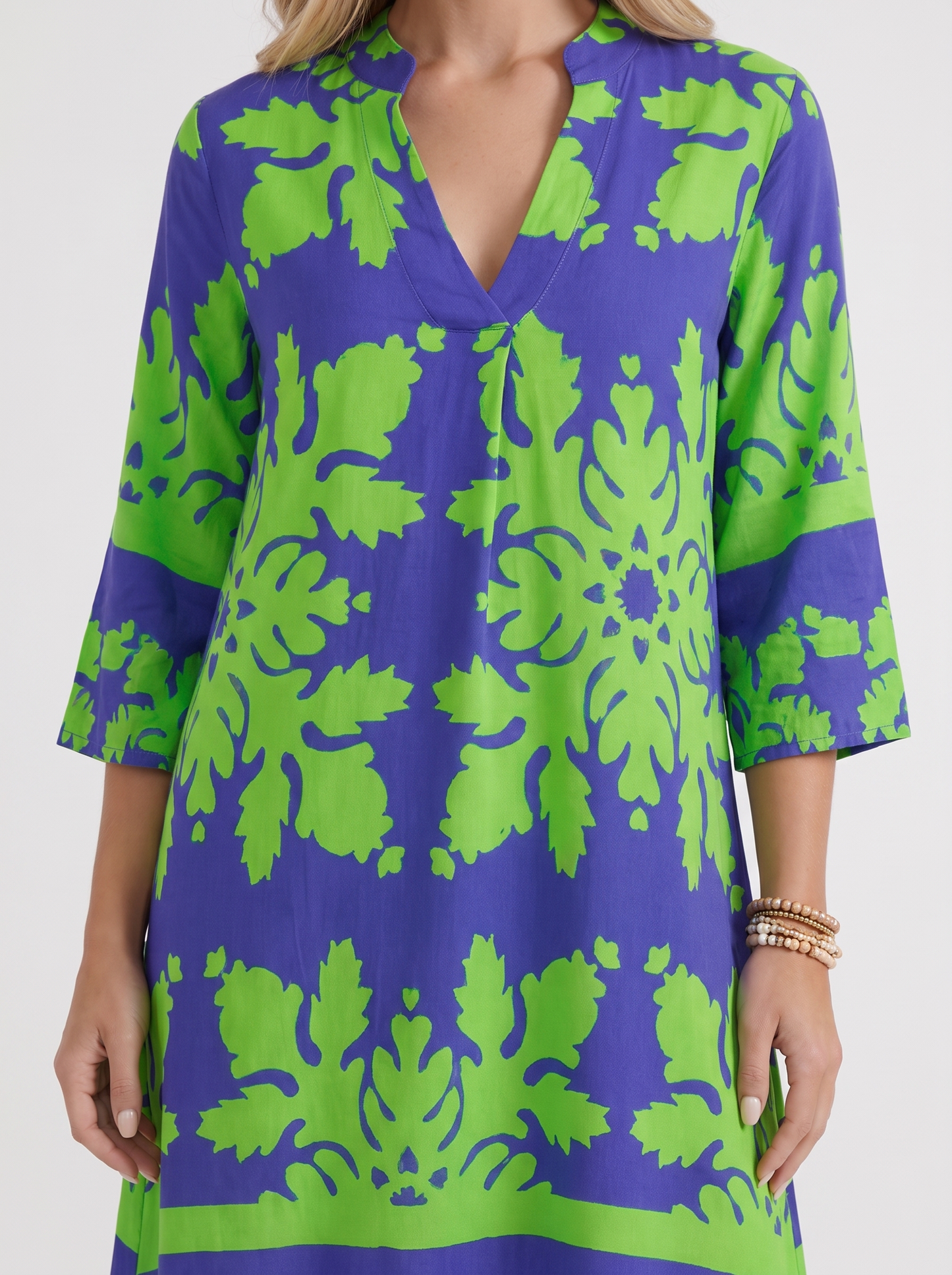 Women green floral midi dress with v neckline and floral print