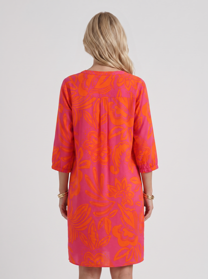 Women orange floral midi dress with v neckline and floral print