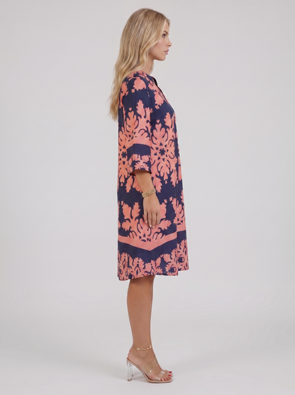 Women pink floral midi dress with v neckline and floral print