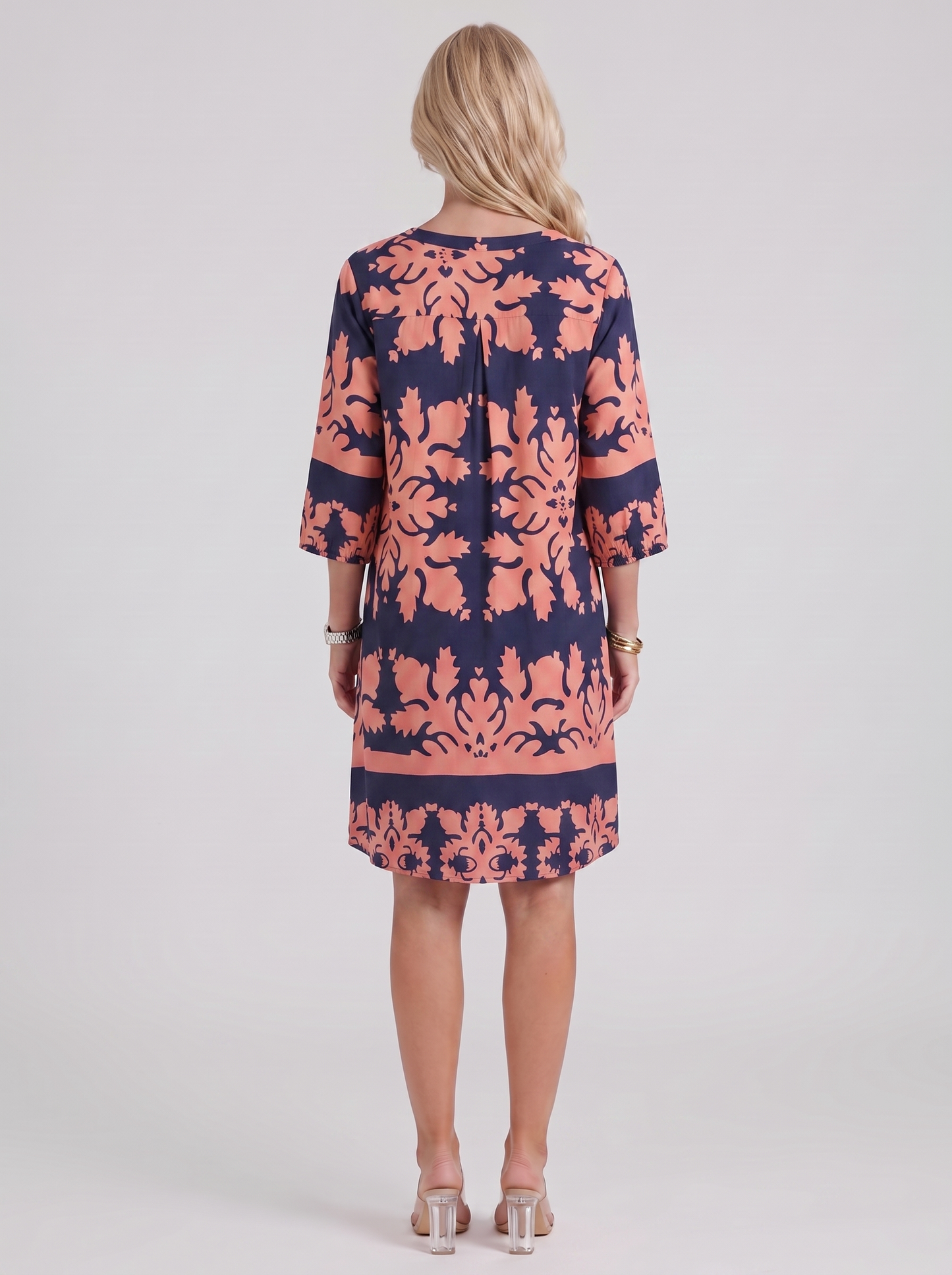 Women pink floral midi dress with v neckline and floral print