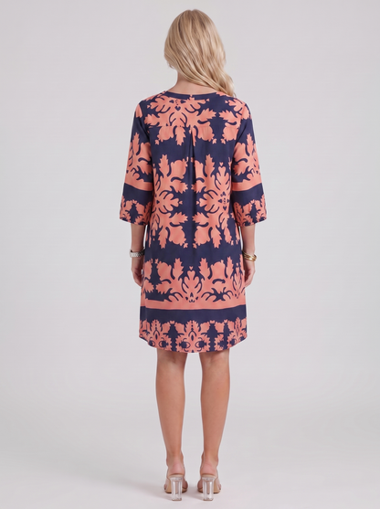 Women pink floral midi dress with v neckline and floral print