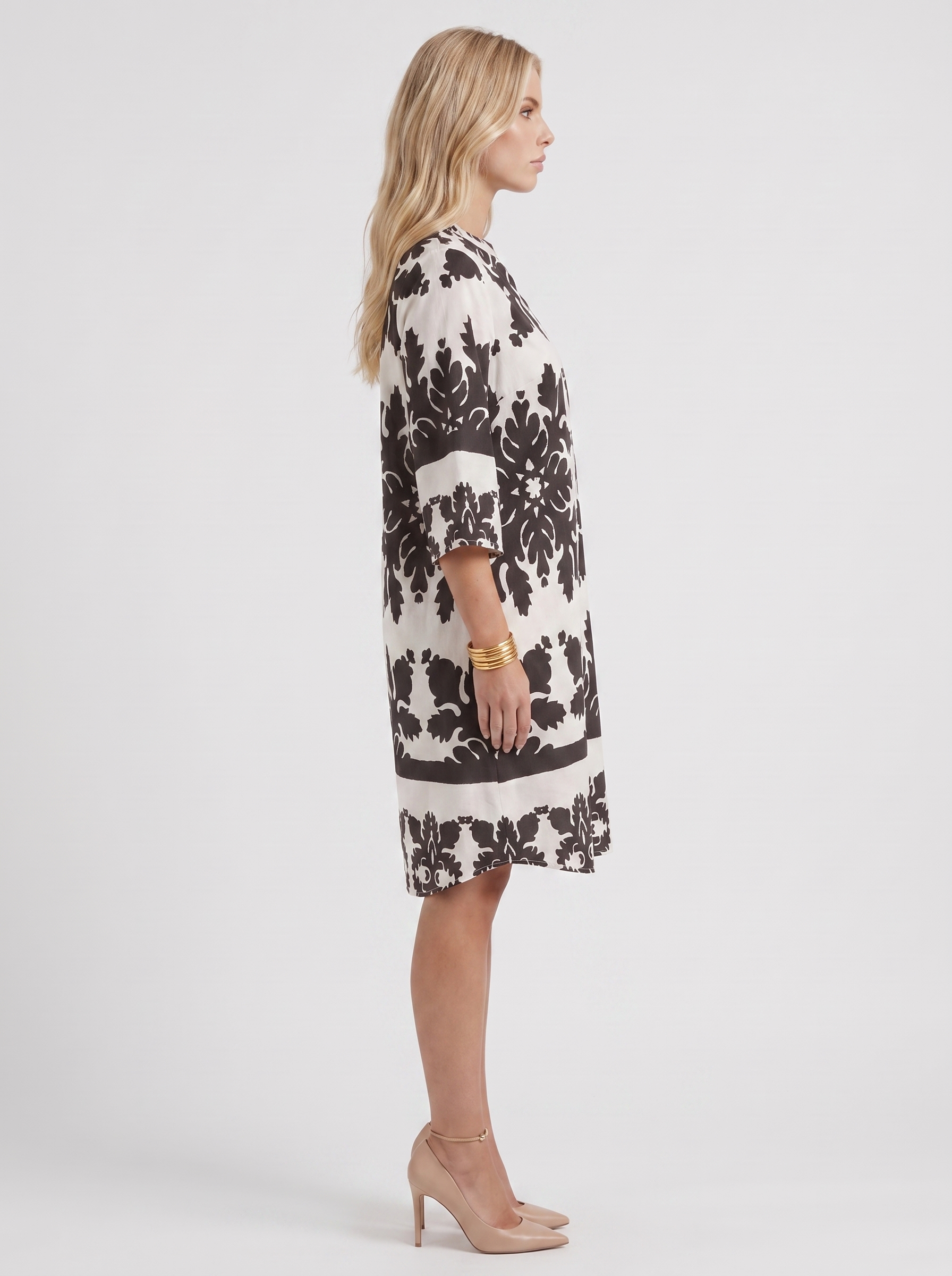 Women white floral midi dress with v neckline and floral print