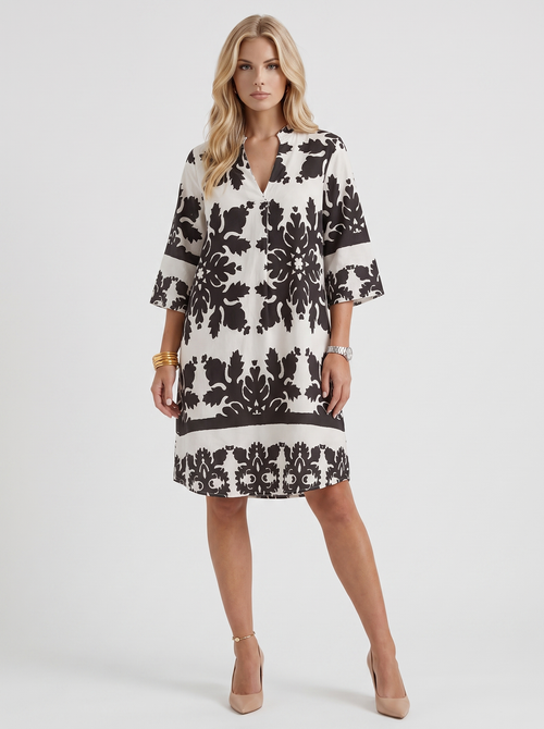 Women white floral midi dress with v neckline and floral print