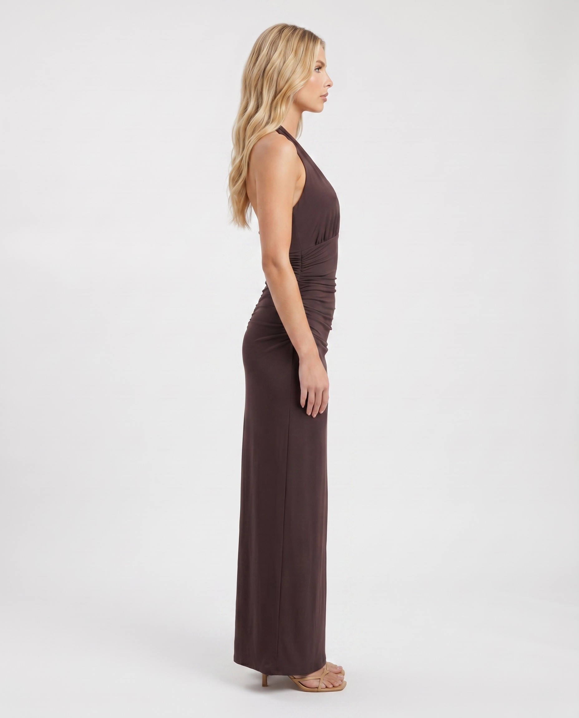 Megan Plunge Maxi Dress - Brown