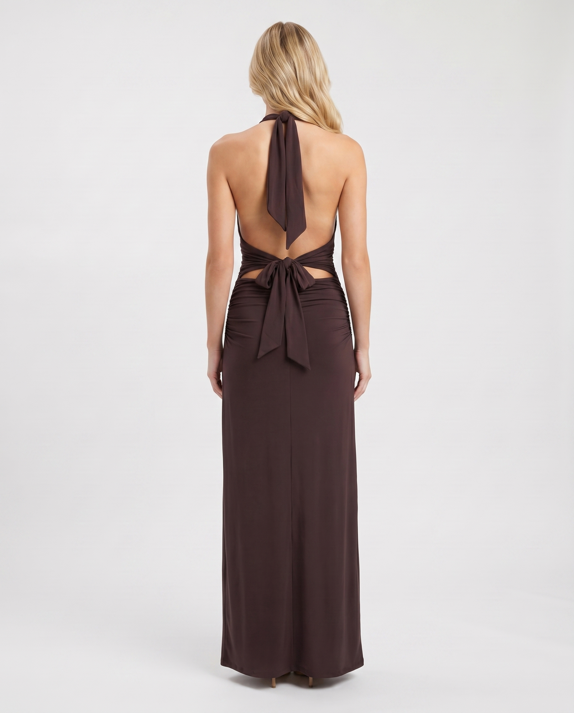 Megan Plunge Maxi Dress - Brown