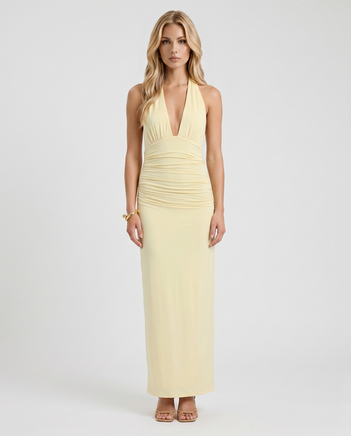 Megan Plunge Maxi Dress - Butter Yellow