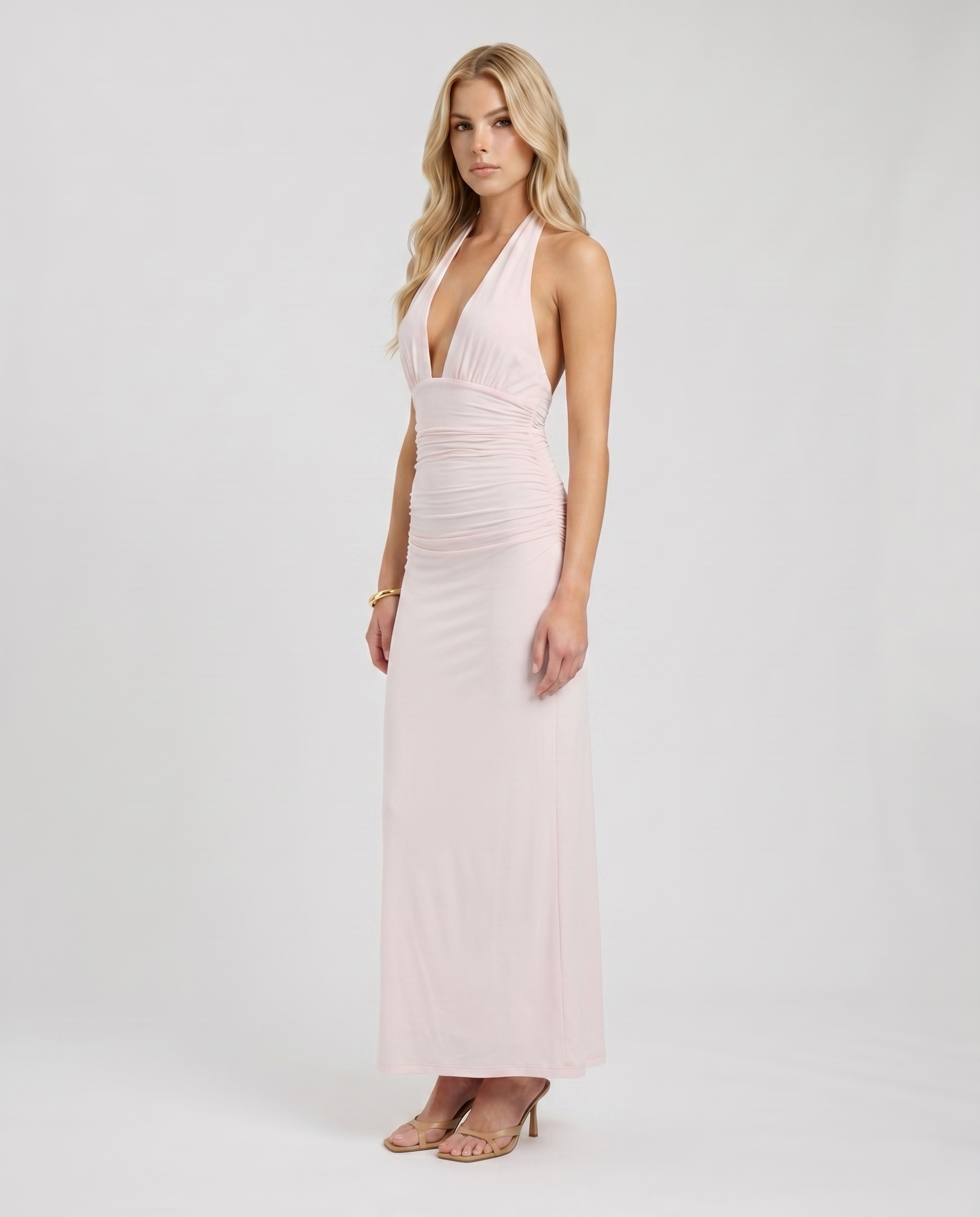 Megan Plunge Maxi Dress - Pink
