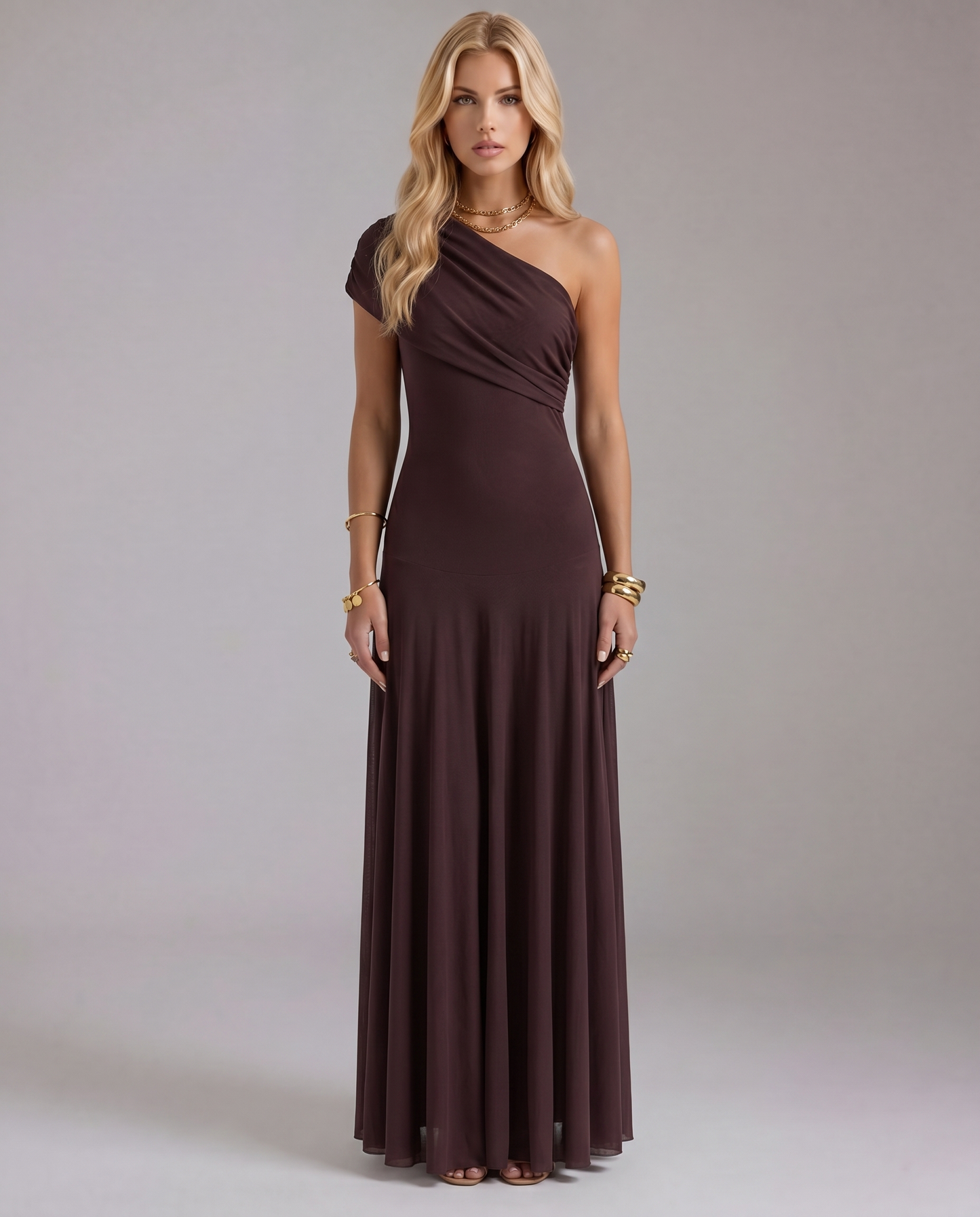 Milena Draped Maxi Dress - Brown