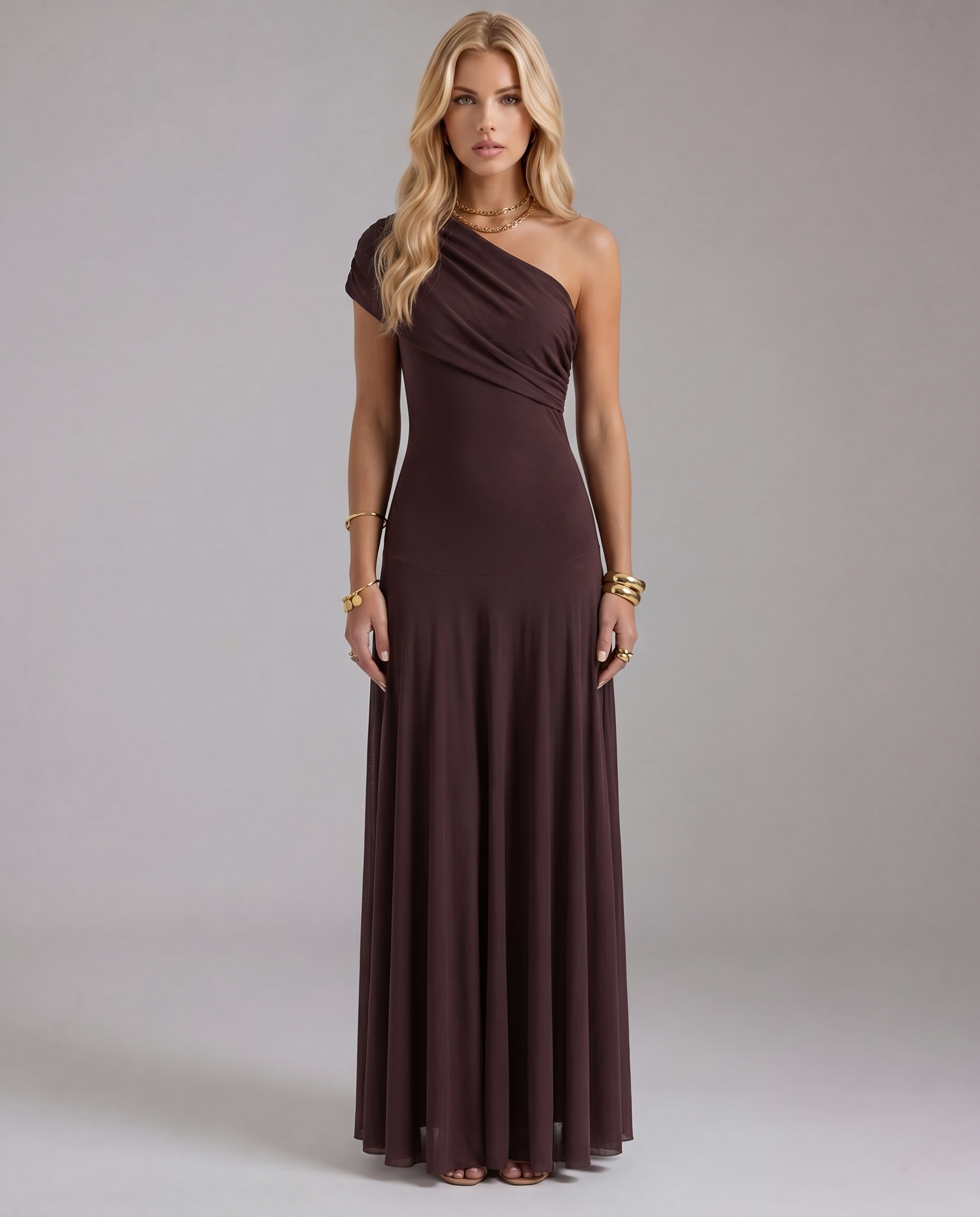 Milena Draped Maxi Dress - Brown