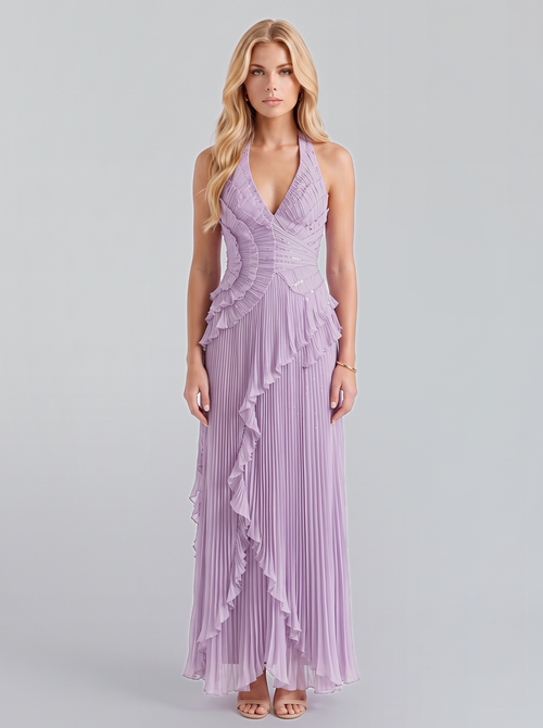 Mireille Pleated Maxi Dress - Lilac