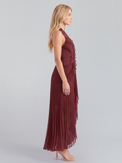 Mireille Pleated Maxi Dress - Wine Red