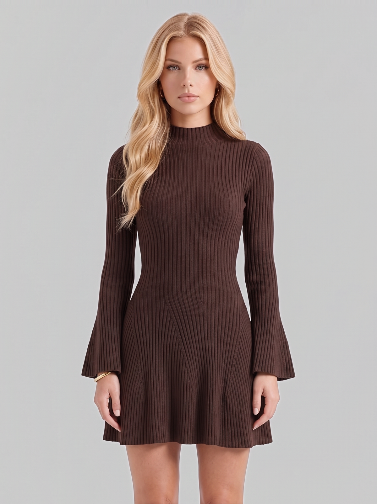 Nadine Ribbed Mini Dress - Brown