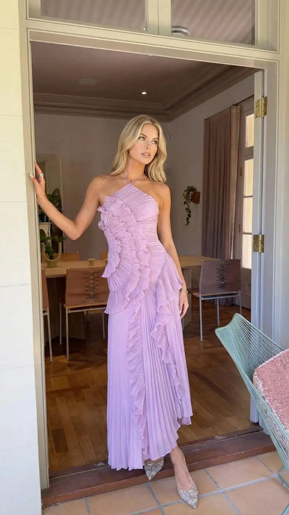Nathalie Ruffle Maxi Dress - Lavender - S - Fashion