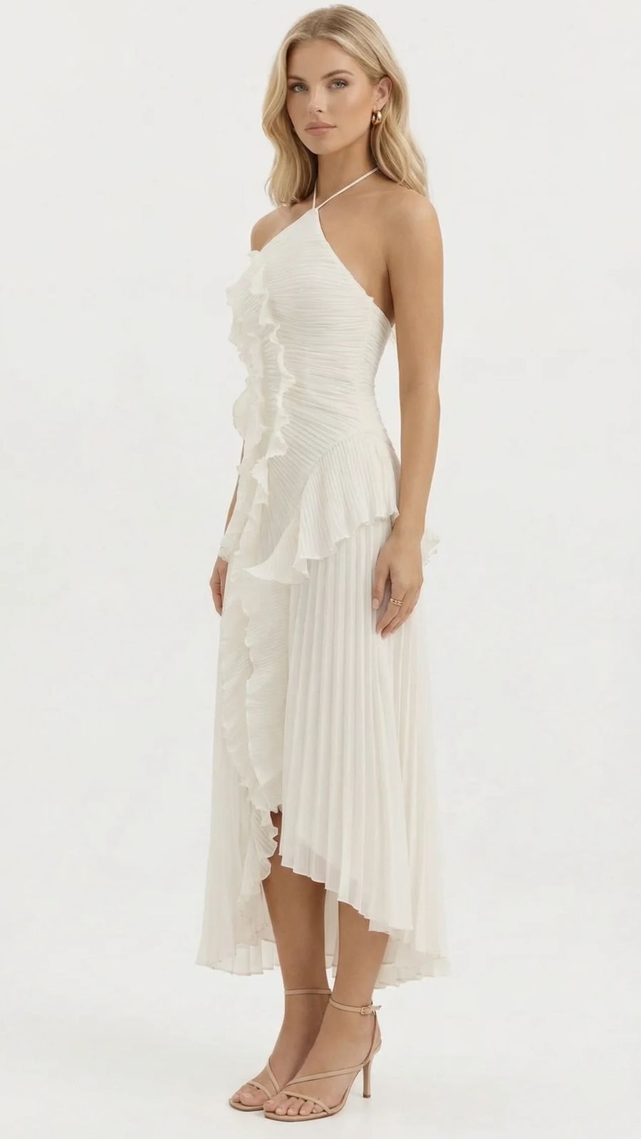 Nathalie Ruffle Maxi Dress - White