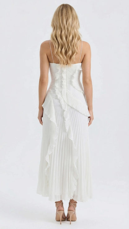 Nathalie Ruffle Maxi Dress - White
