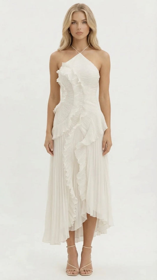 Nathalie Ruffle Maxi Dress - White