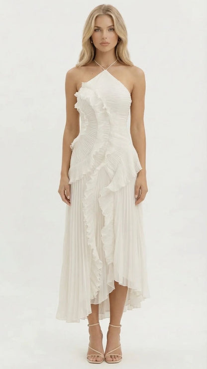 Nathalie Ruffle Maxi Dress - White