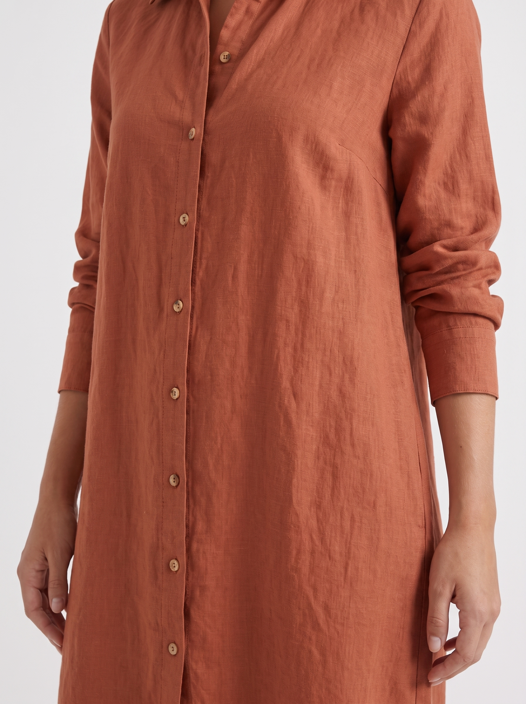 Women brown pants set with long collared shirt and button front